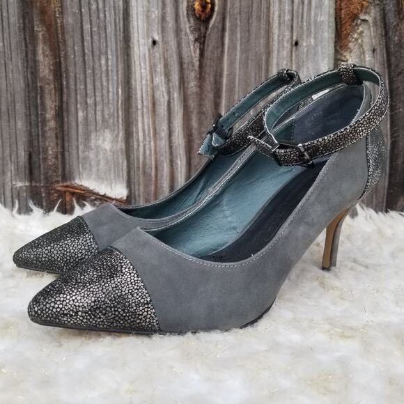 Gray Cap Toe Heels Size 9.5 W Wide Hal Rubenstein Suede Leather Metallic Ankle - Picture 4 of 14